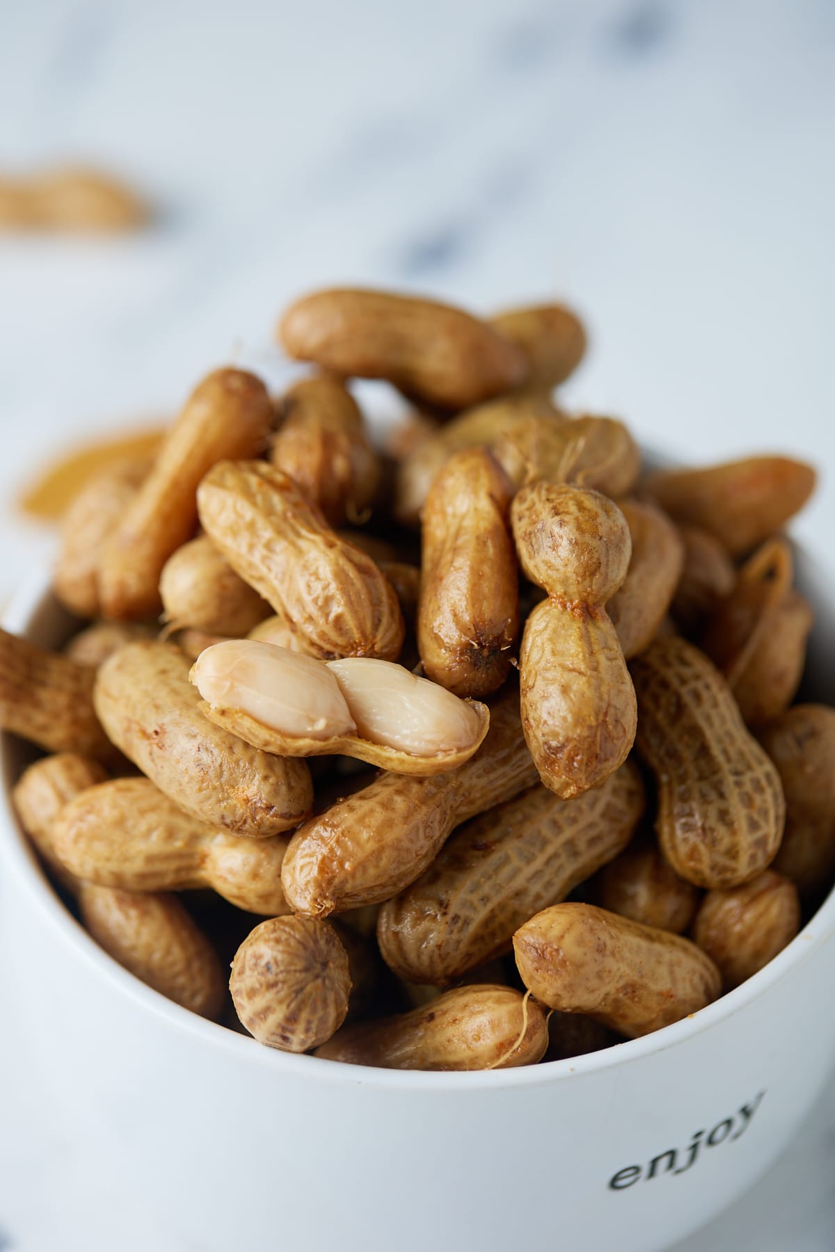 Boiled peanuts served in a bowl.