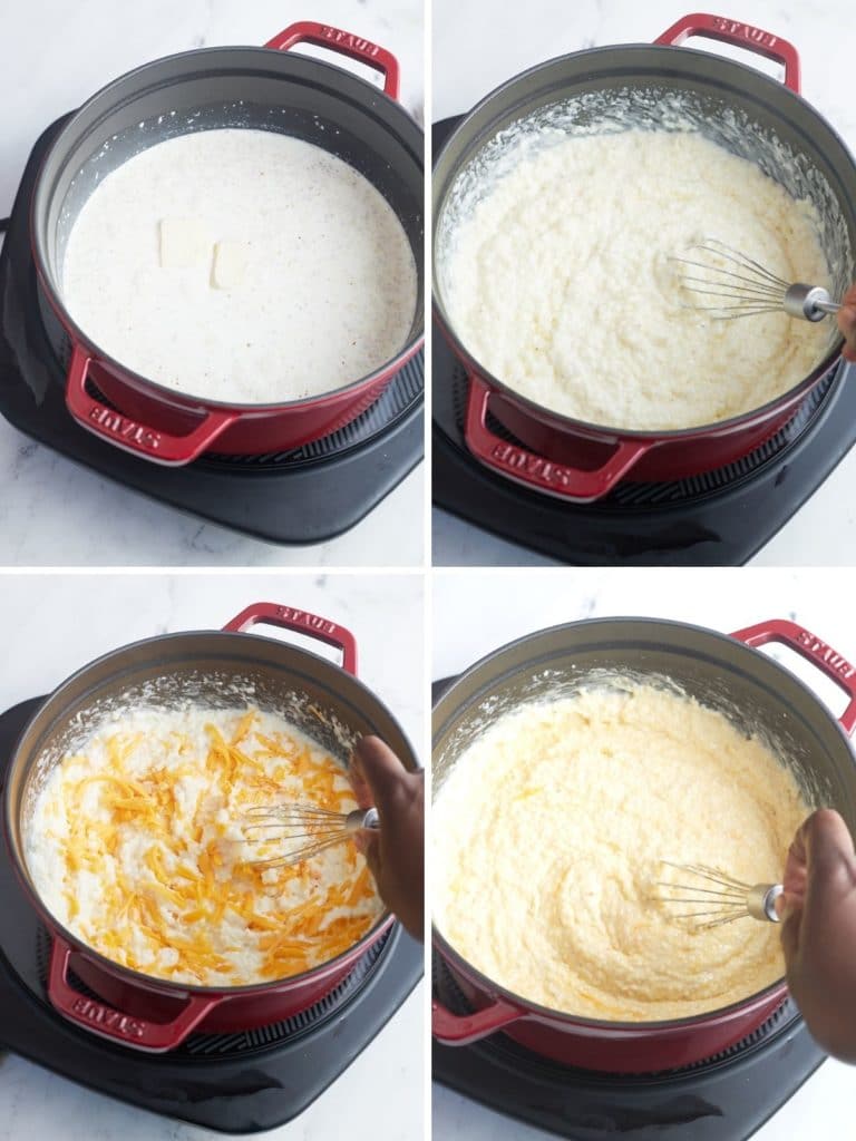 Four step by step photos to show how to make the grits.