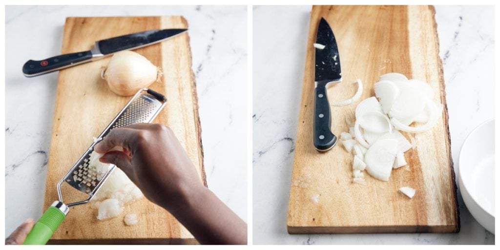 Grated and sliced onion.