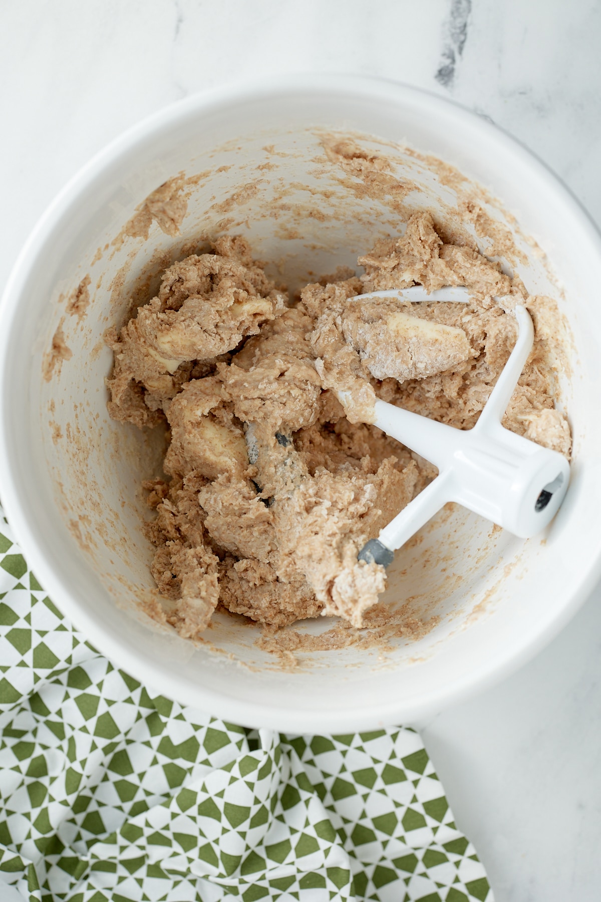 The bread dough during mixing.