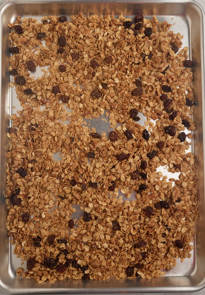 Raisins added to the cooked granola.