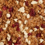 Close up of white chocolate and cranberry granola.