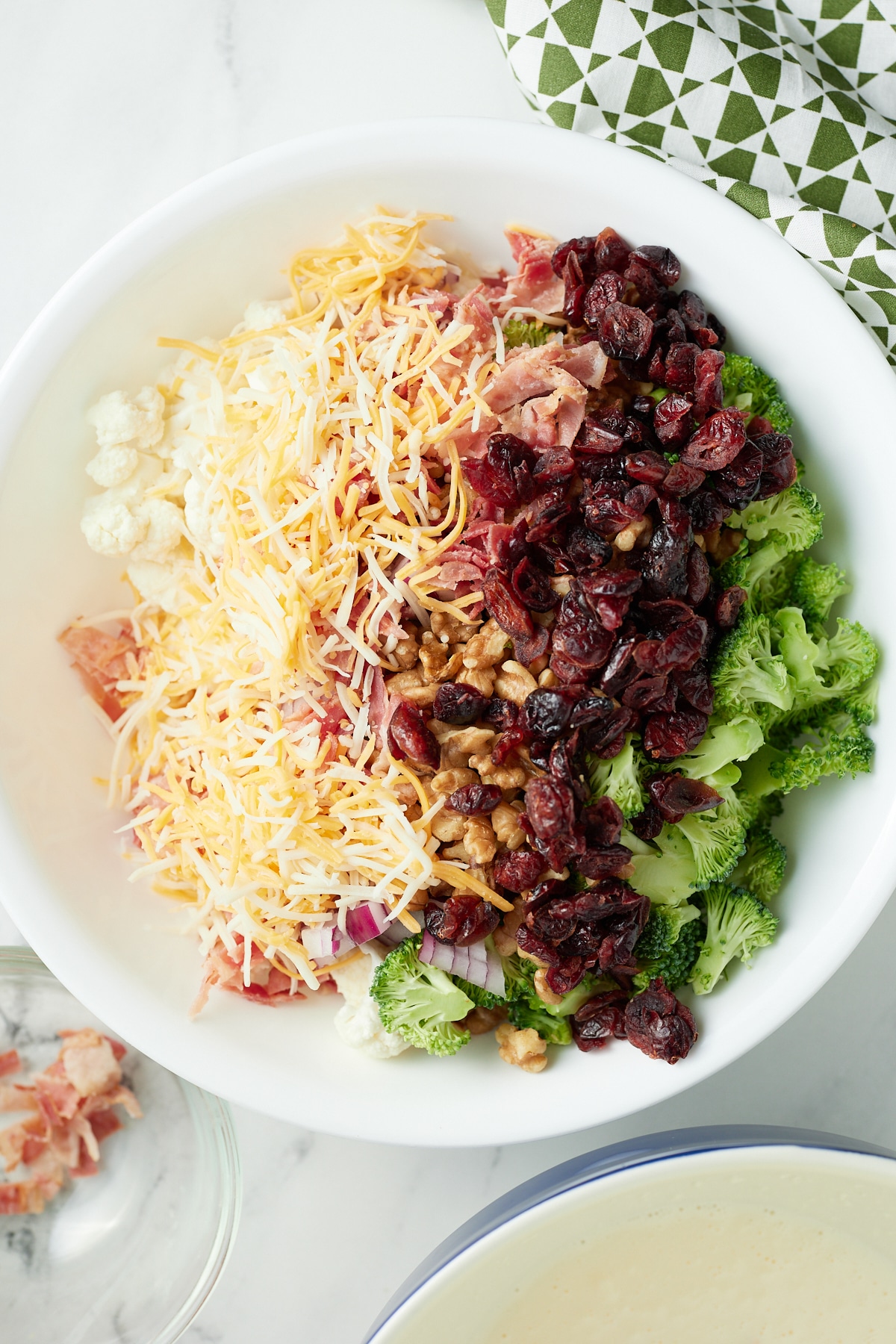 The salad ingredients in a large bowl.