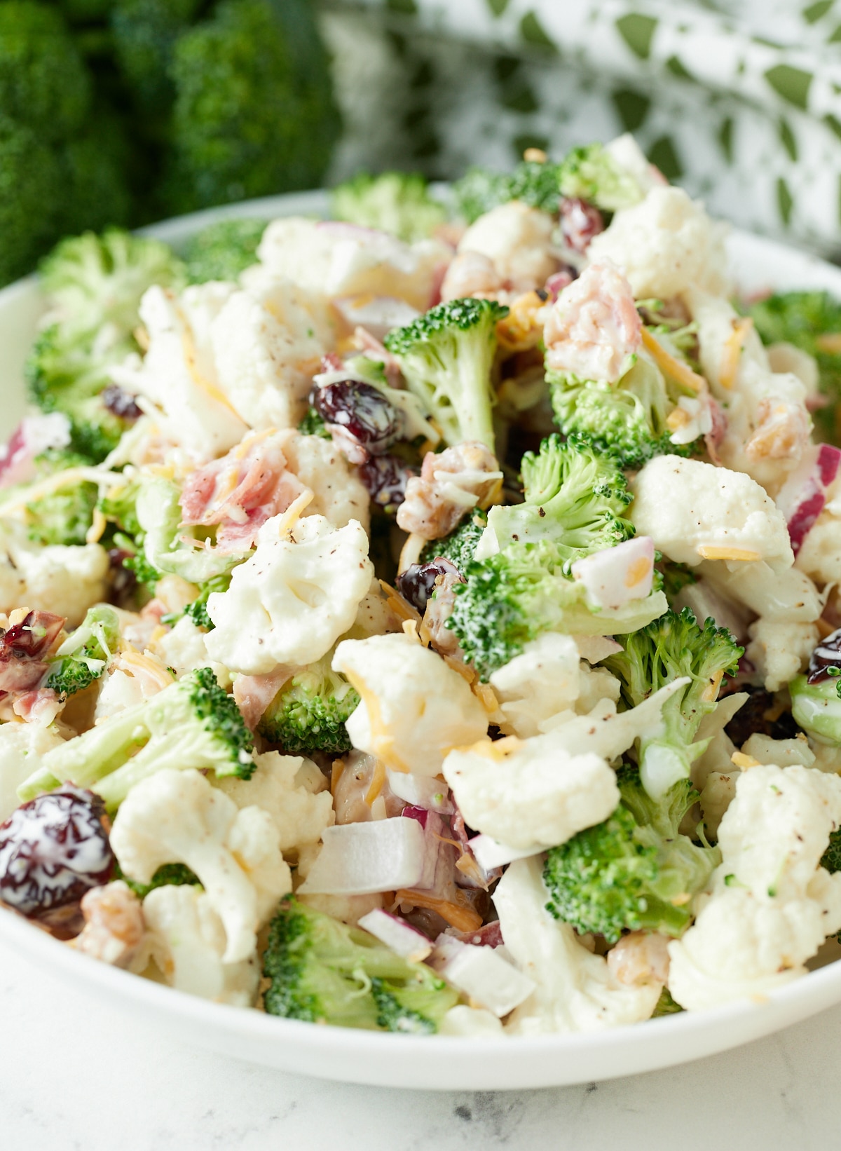 Close up of the broccoli and cauliflower salad.