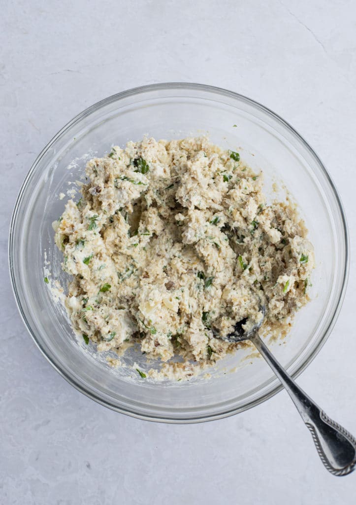 The filling ingredients mixed together in a bowl.