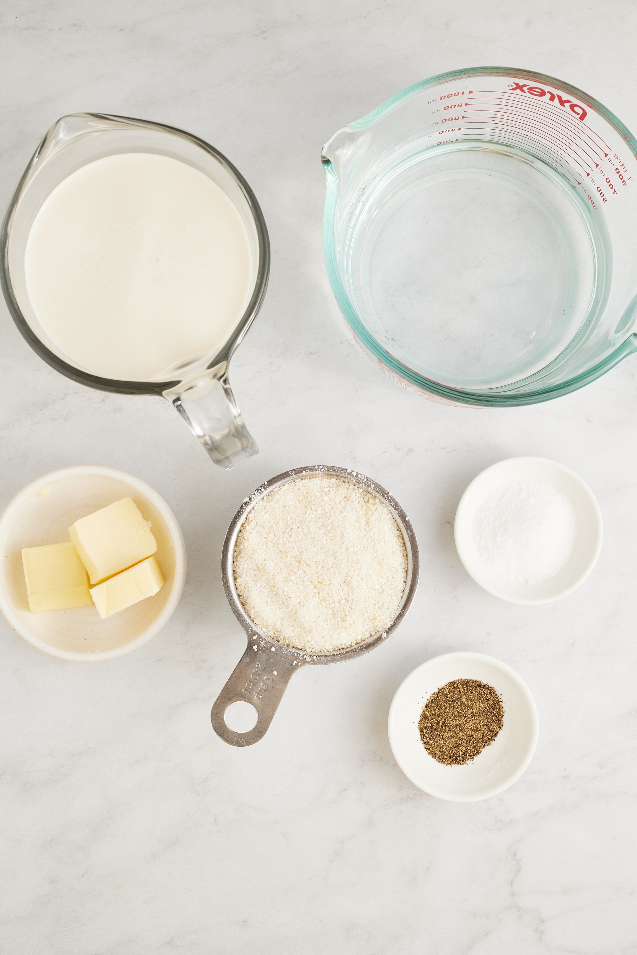 ingredients for grits in marble board