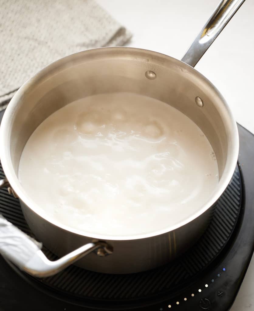 coconut milk and water boiling