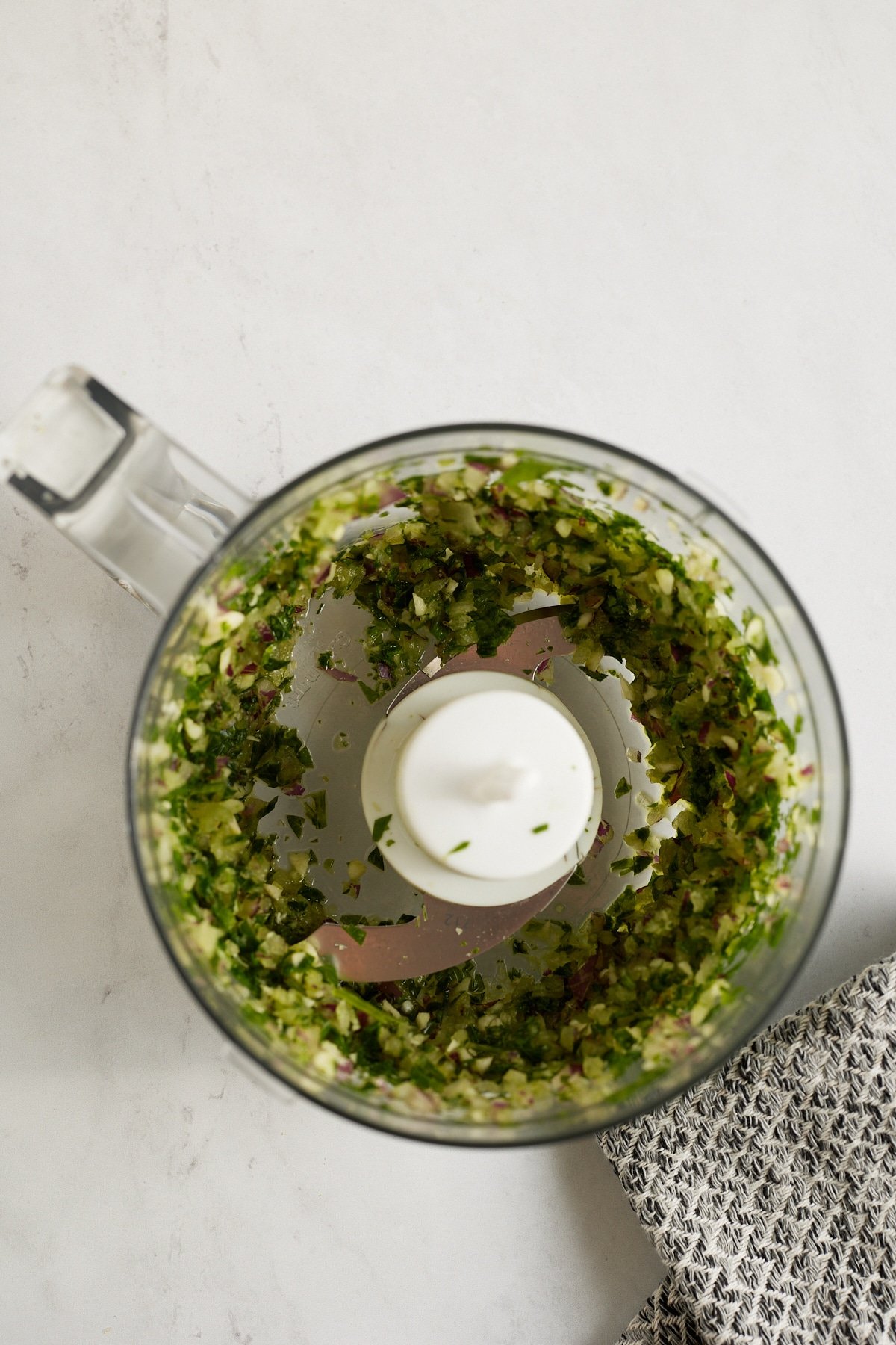 chopped veggies in mini food processor