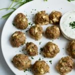 lamb meatballs on white plate