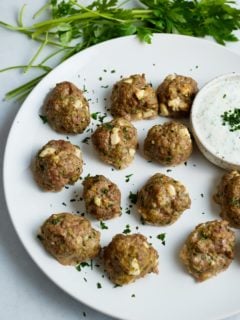 lamb meatballs on white plate