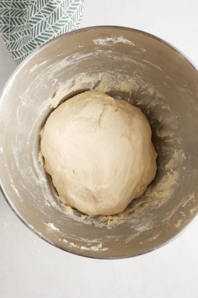 kneaded dough in mixing bowl
