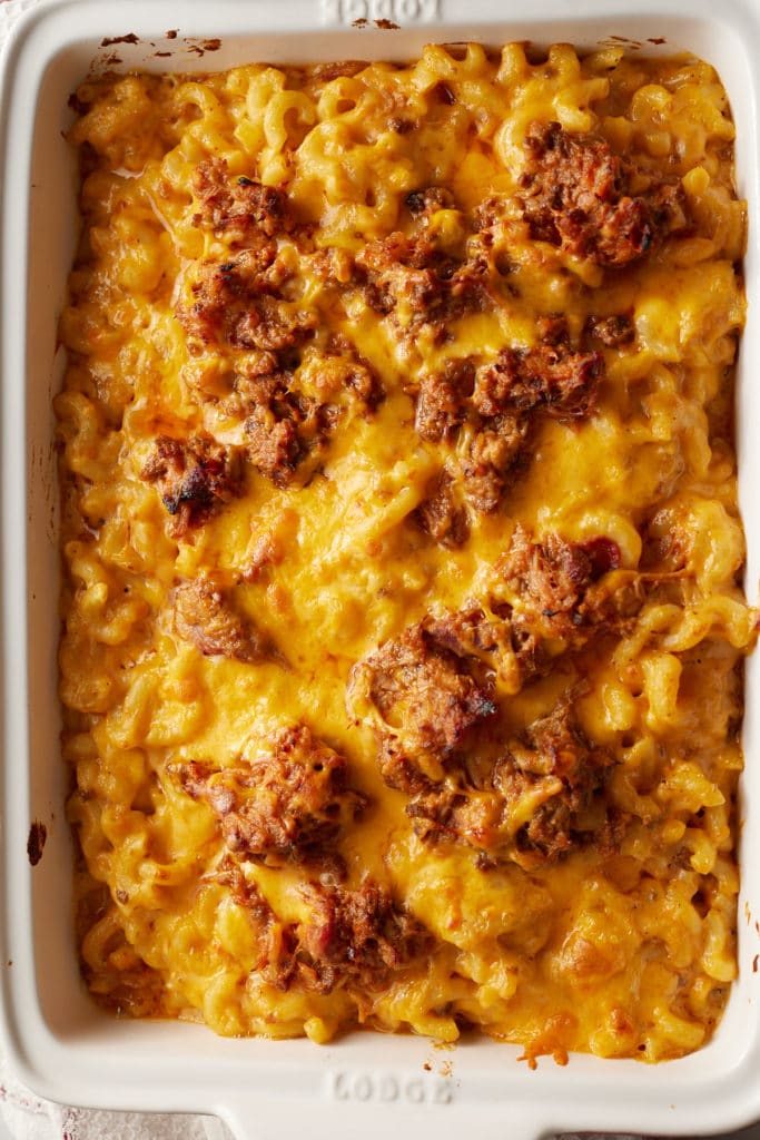 The BBQ mac and cheese after being baked.