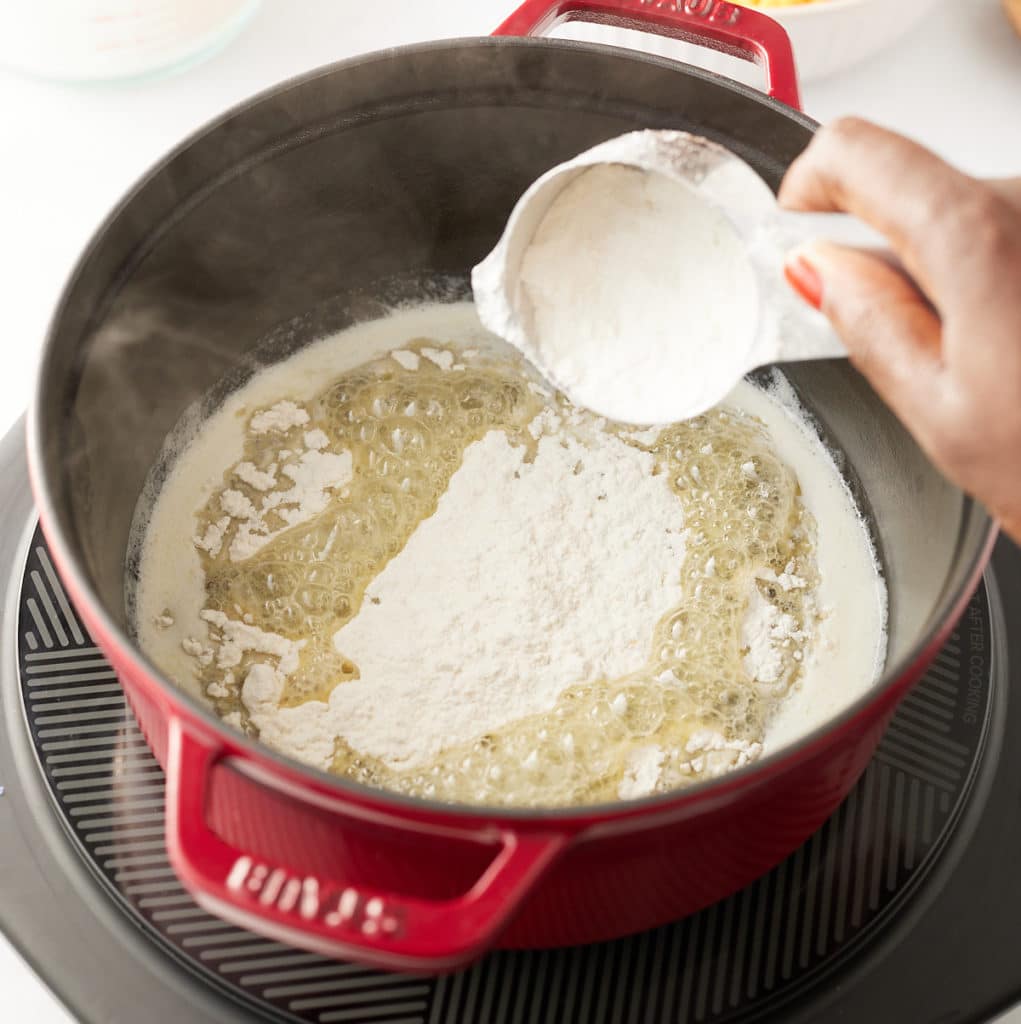 flour added to the melted butter.