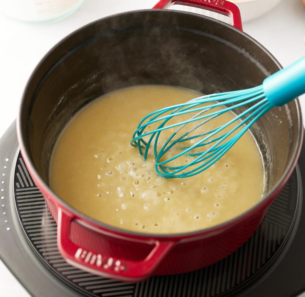 Whisking the flour.