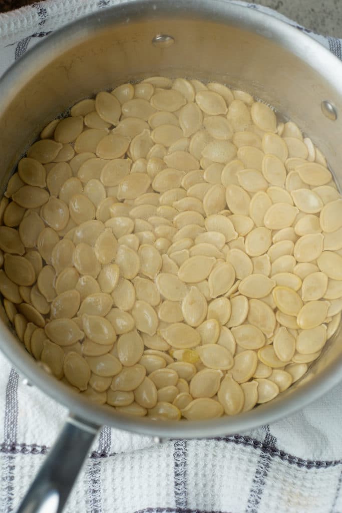 pumpkin seeds in water in pot