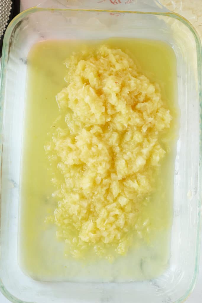 the crushed pineappl in a baking dish.