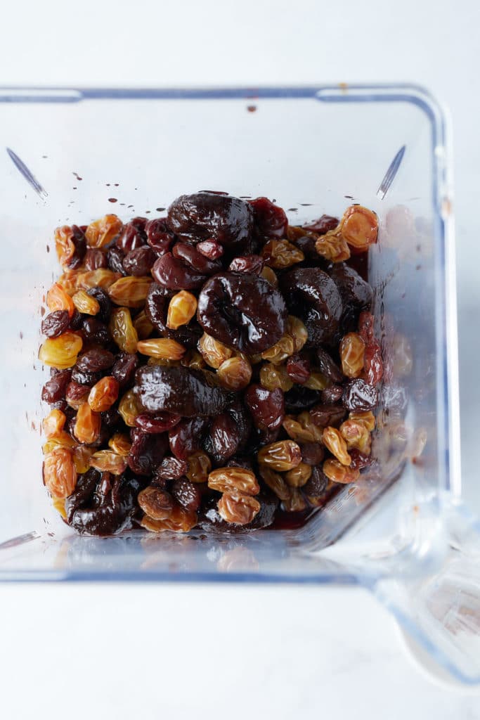 dried fruits and wine in blender