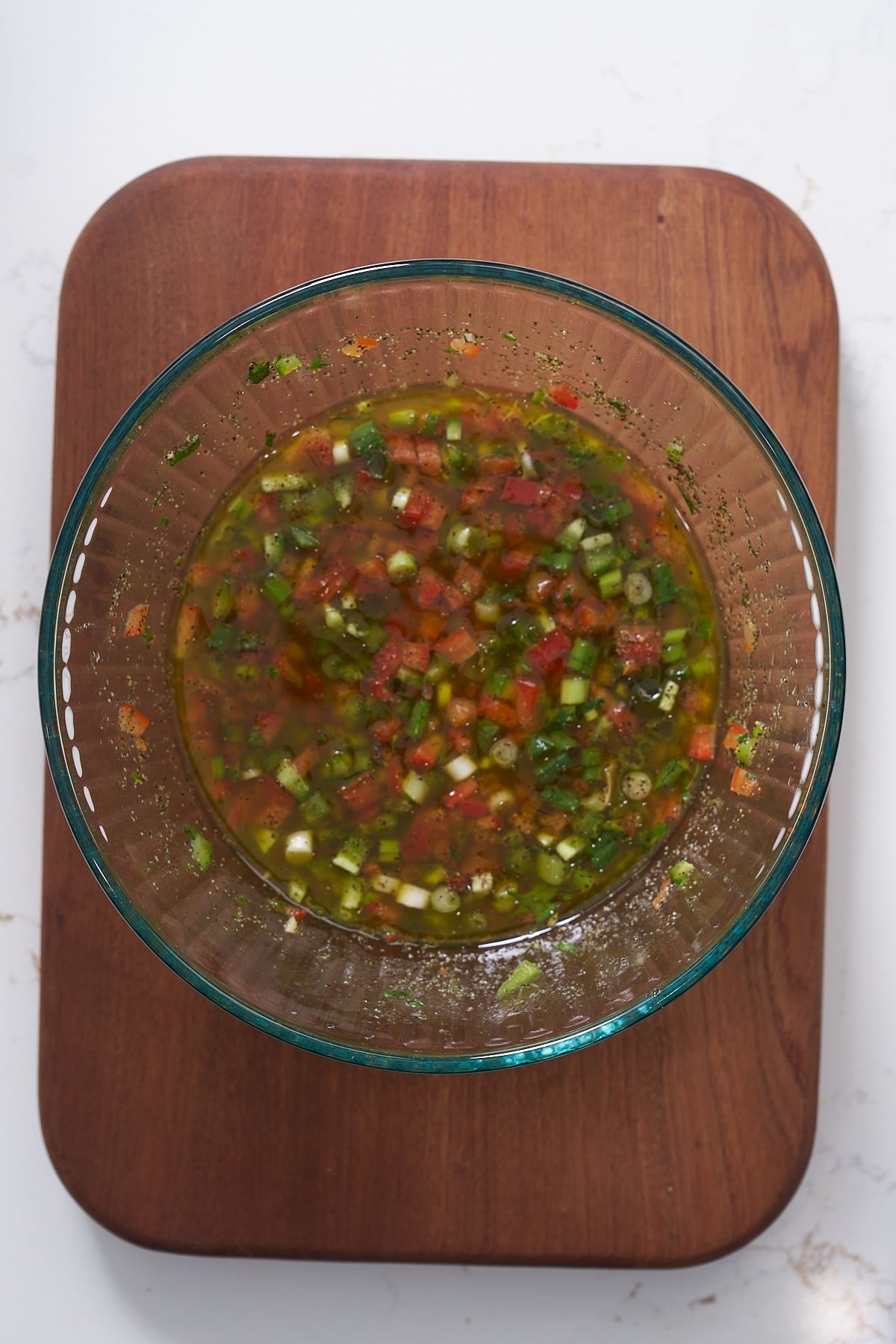 vinaigrette for the black eyed pea salad in bowl