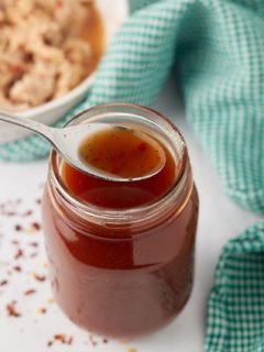 Vinegar BBQ sauce on a spoon.