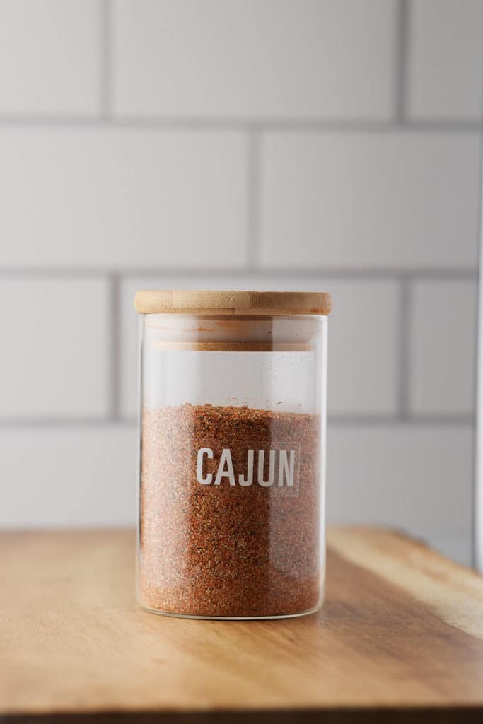 Cajun seasoning in a labelled jar.