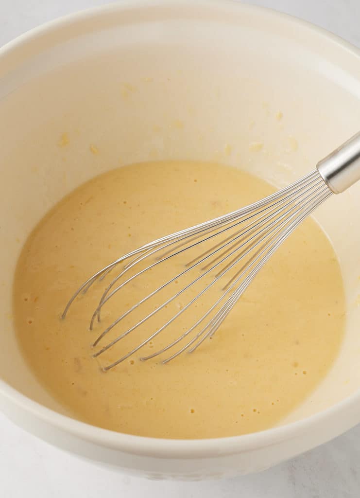 Custard mixture whisked together.
