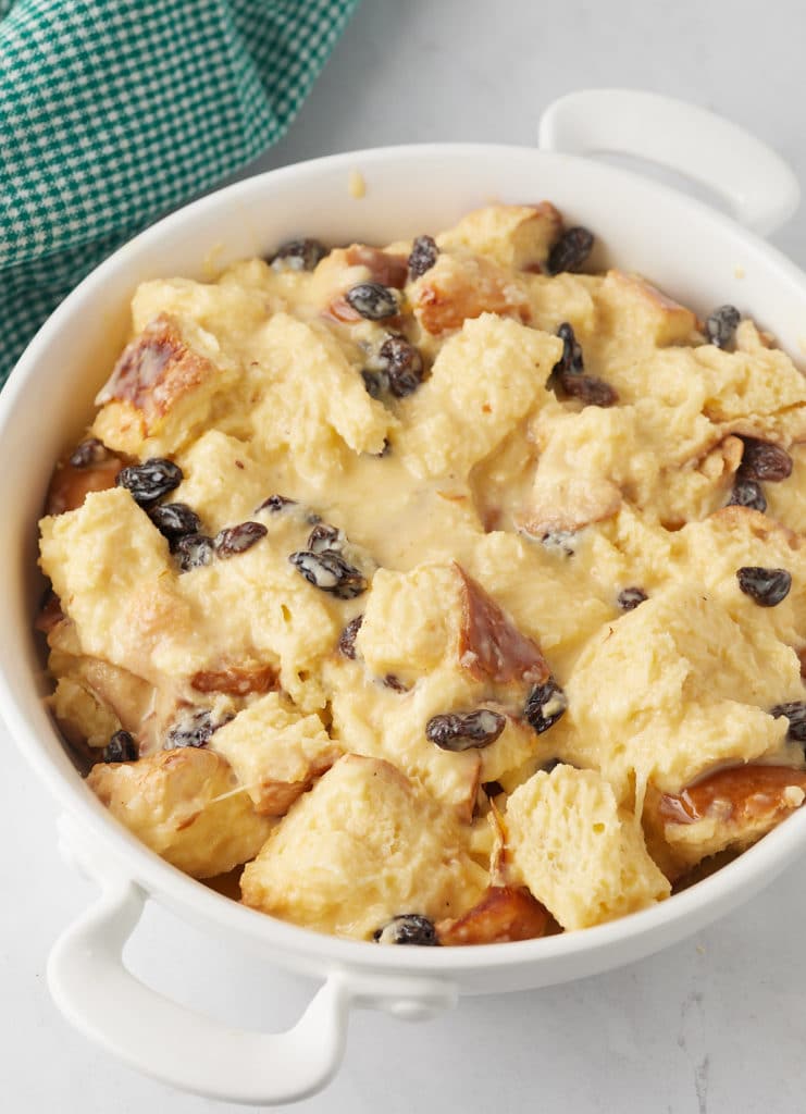 Eggnog bread pudding before being baked.