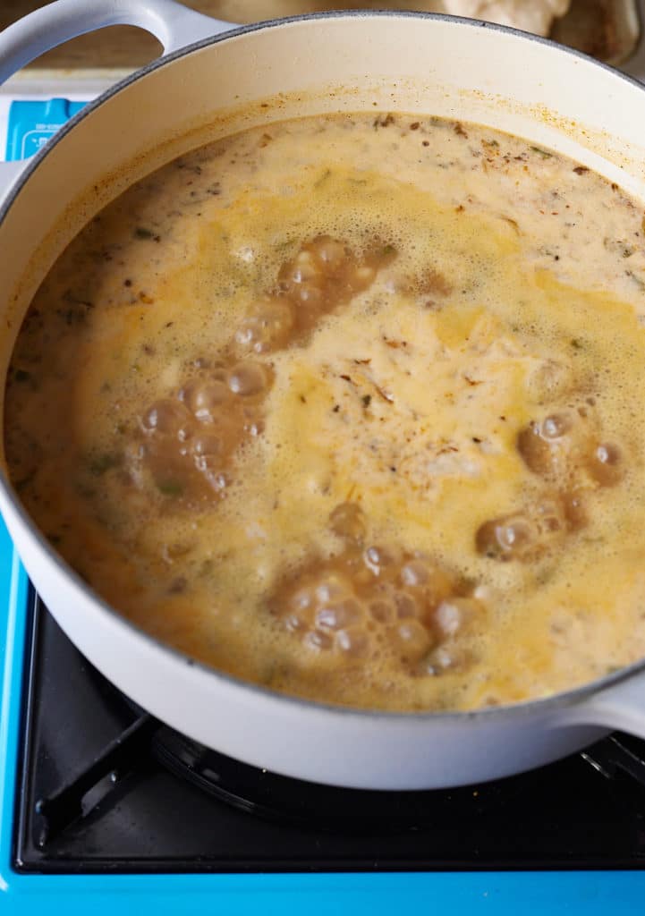 simmering chili in pot