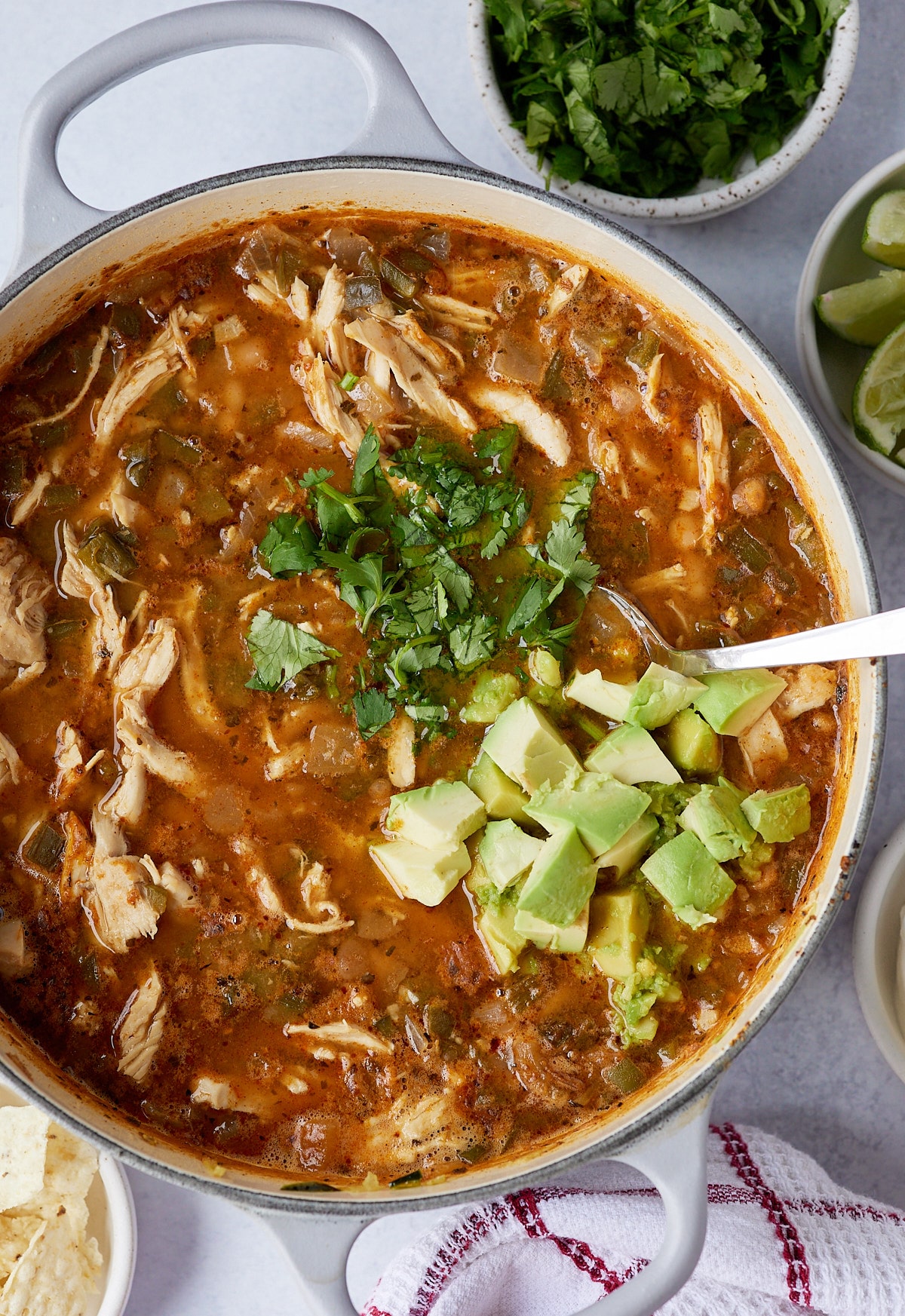 overhead photo of chicken chili recipe