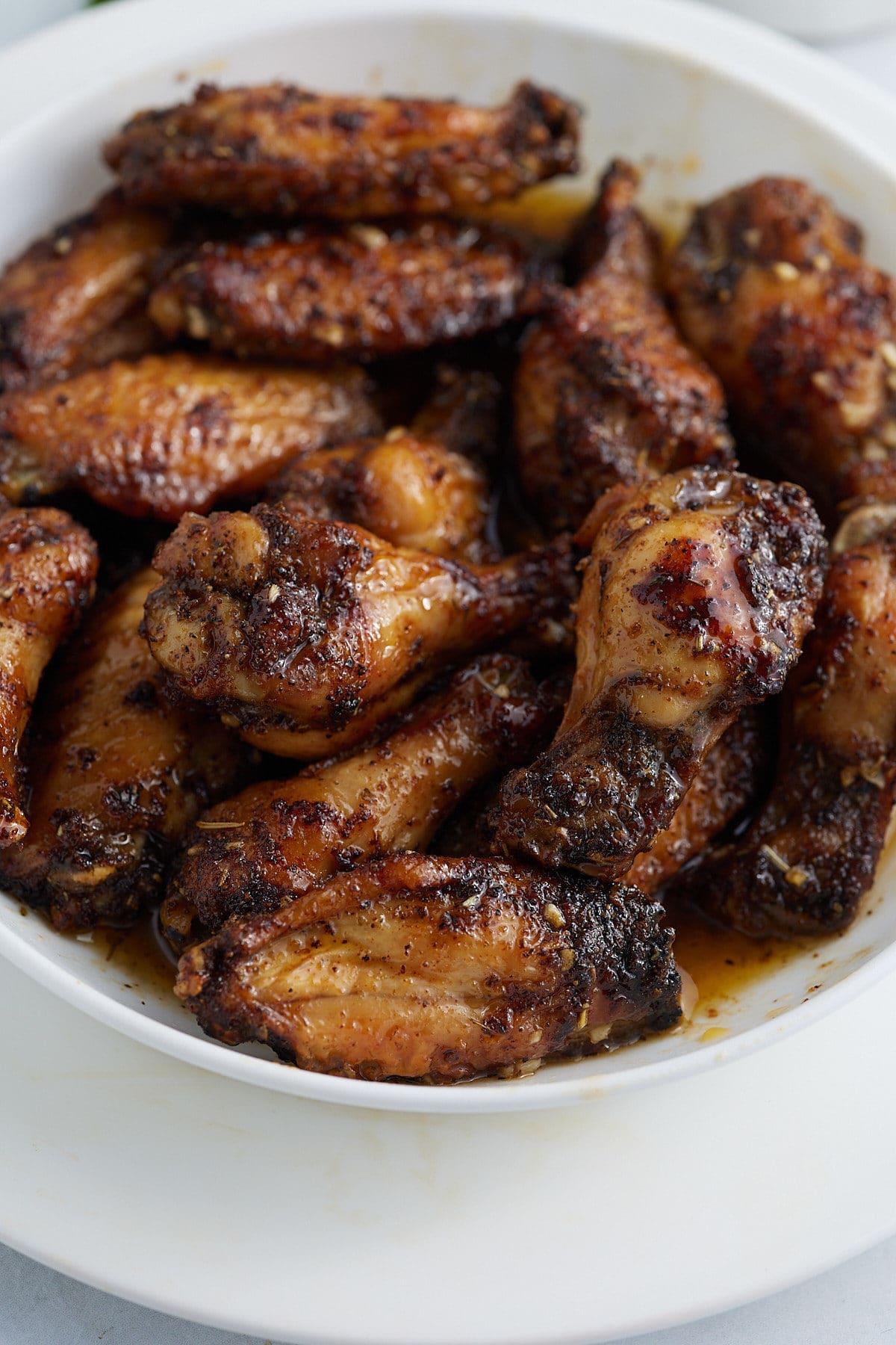 Close up of the air fried wings ready to eat.