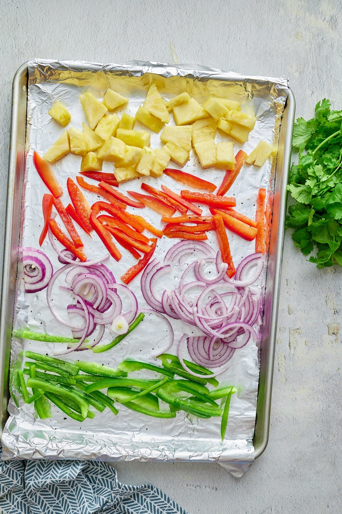 peppers, onions, and pineapple