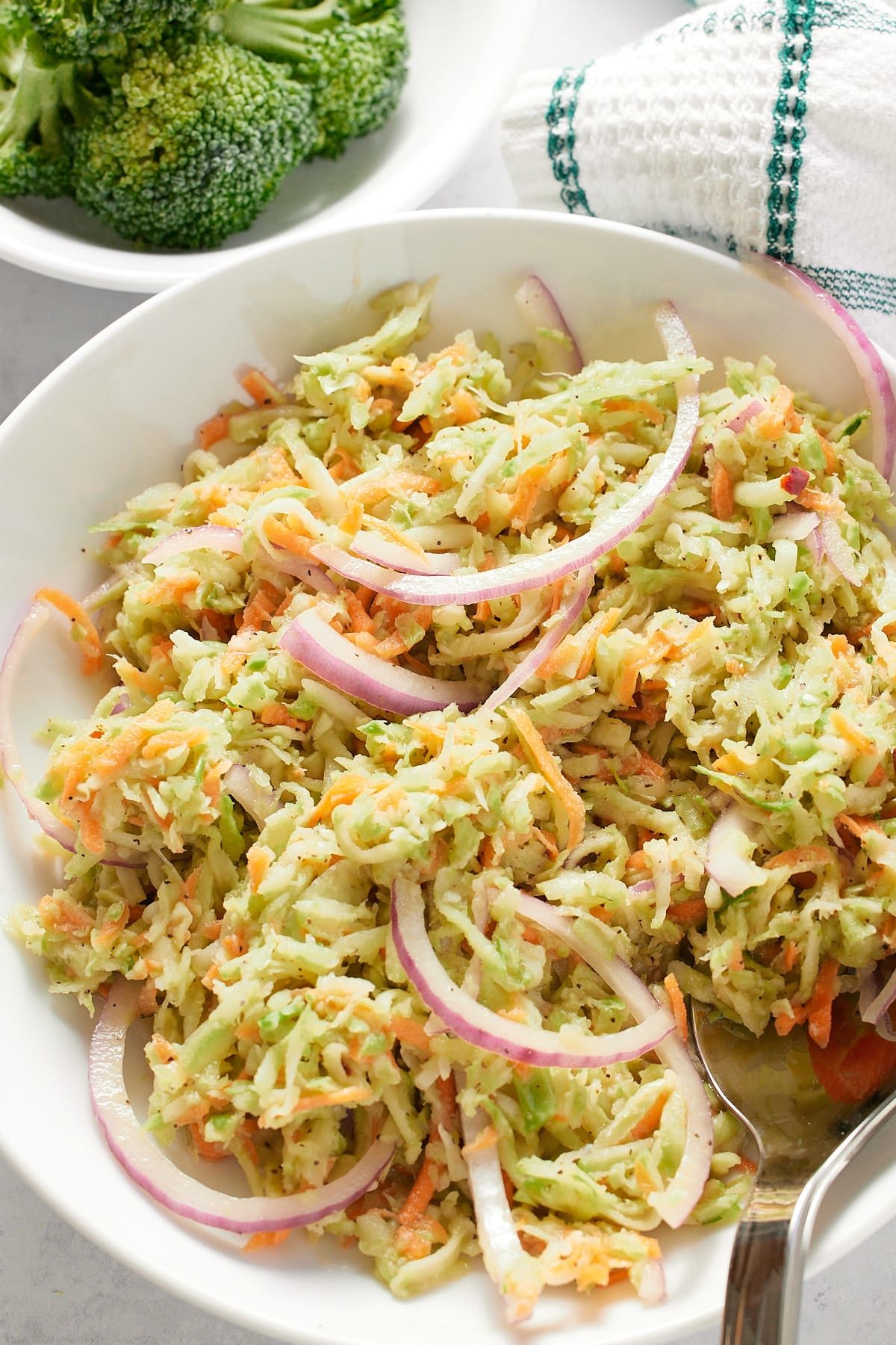 No mayo slaw in a bowl ready to serve.