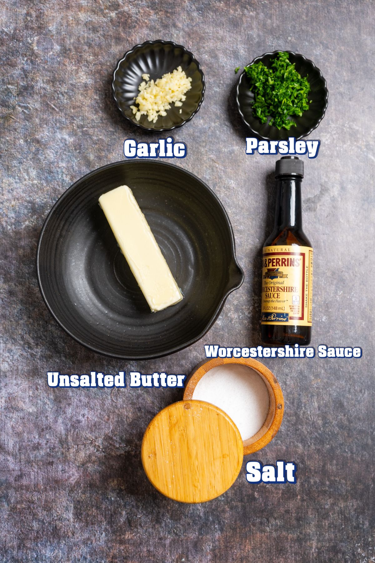 ingredients for garlic butter on table