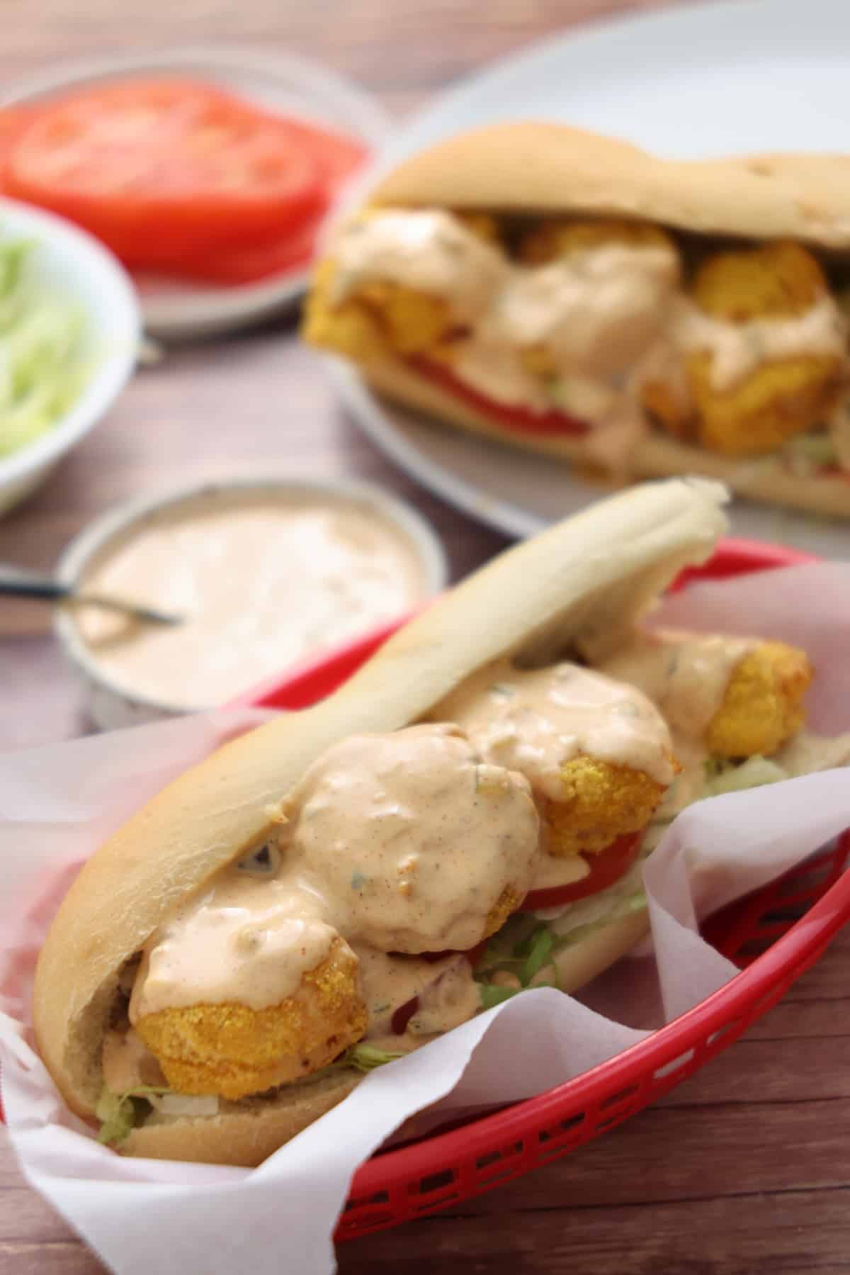 Crispy air fryer shrimp served in sandwiches.