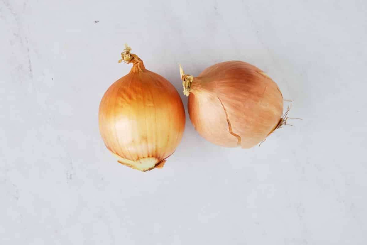 yellow onions on white background