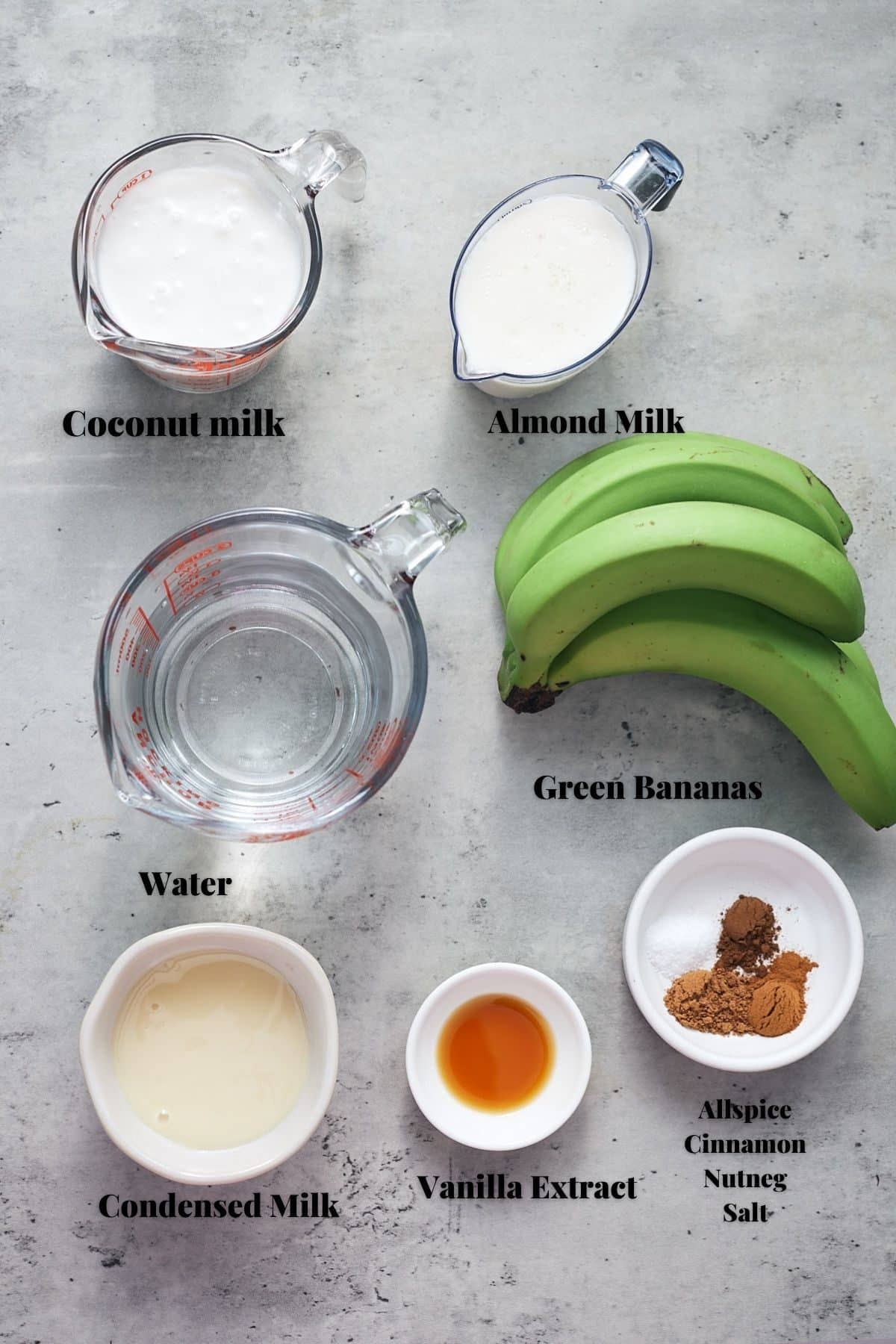 ingredients for jamaican green banana porridge