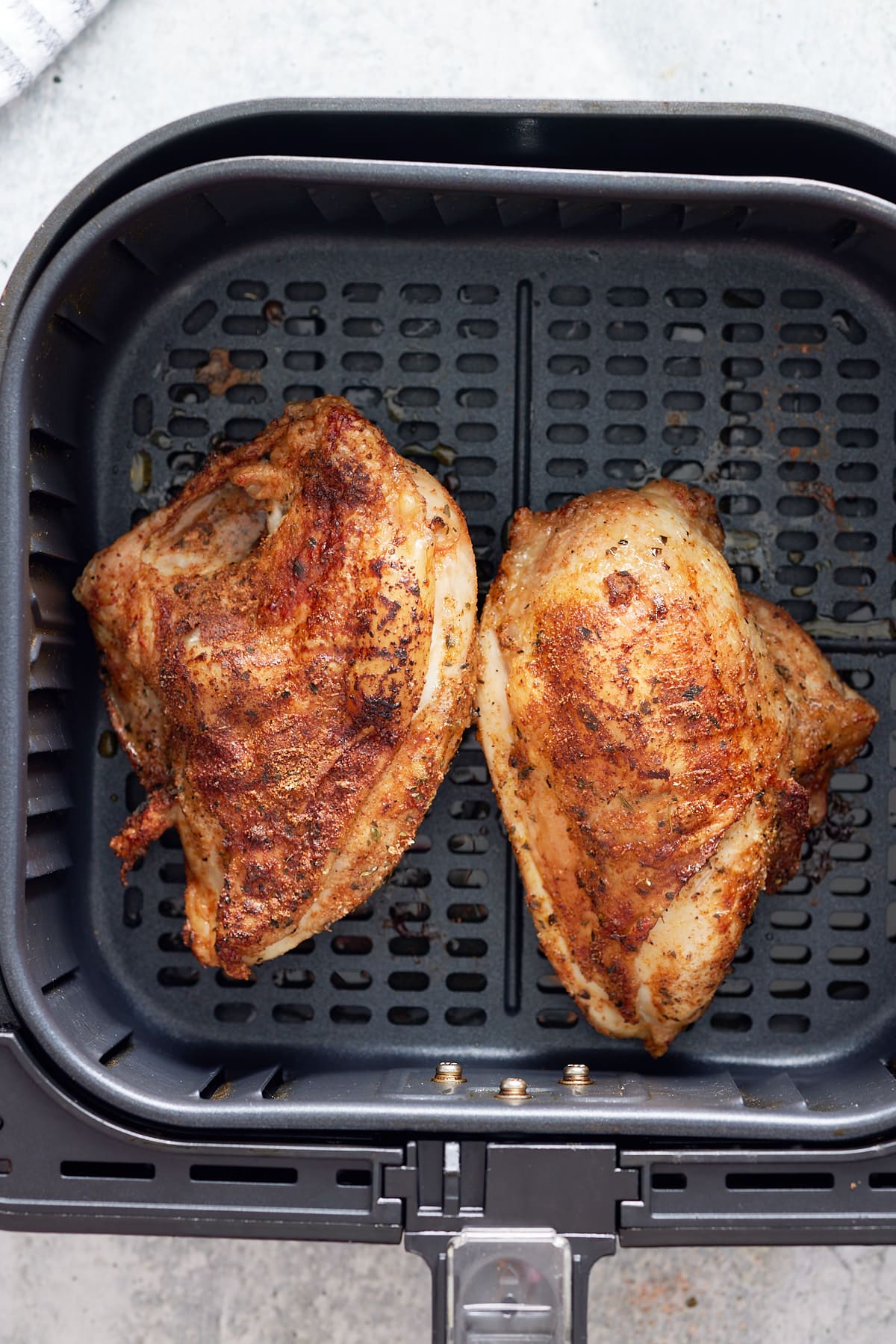 cooked bone-in split chicken breats in air fryer