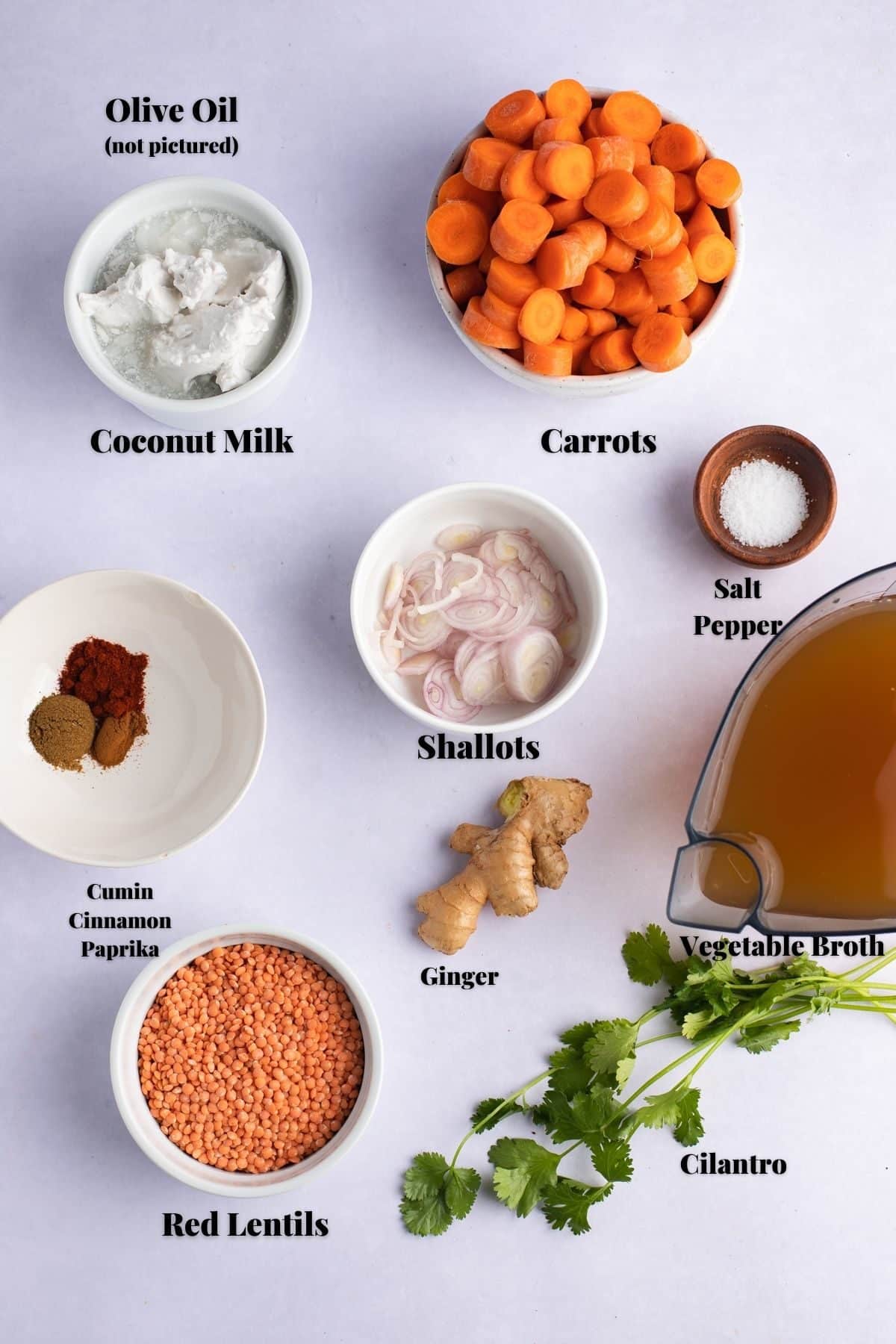 ingredients for carrot and lentil soup