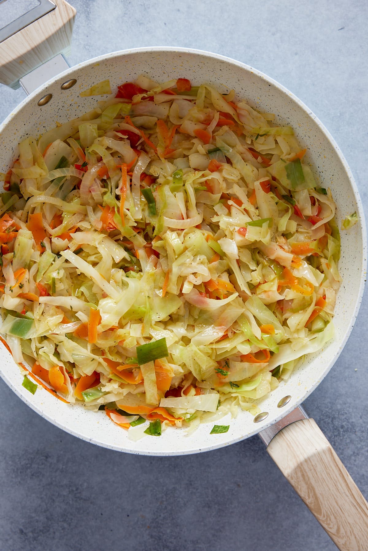 Jamaican cabbage in a skillet