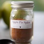 Close up of a jar of apple pie spice blend