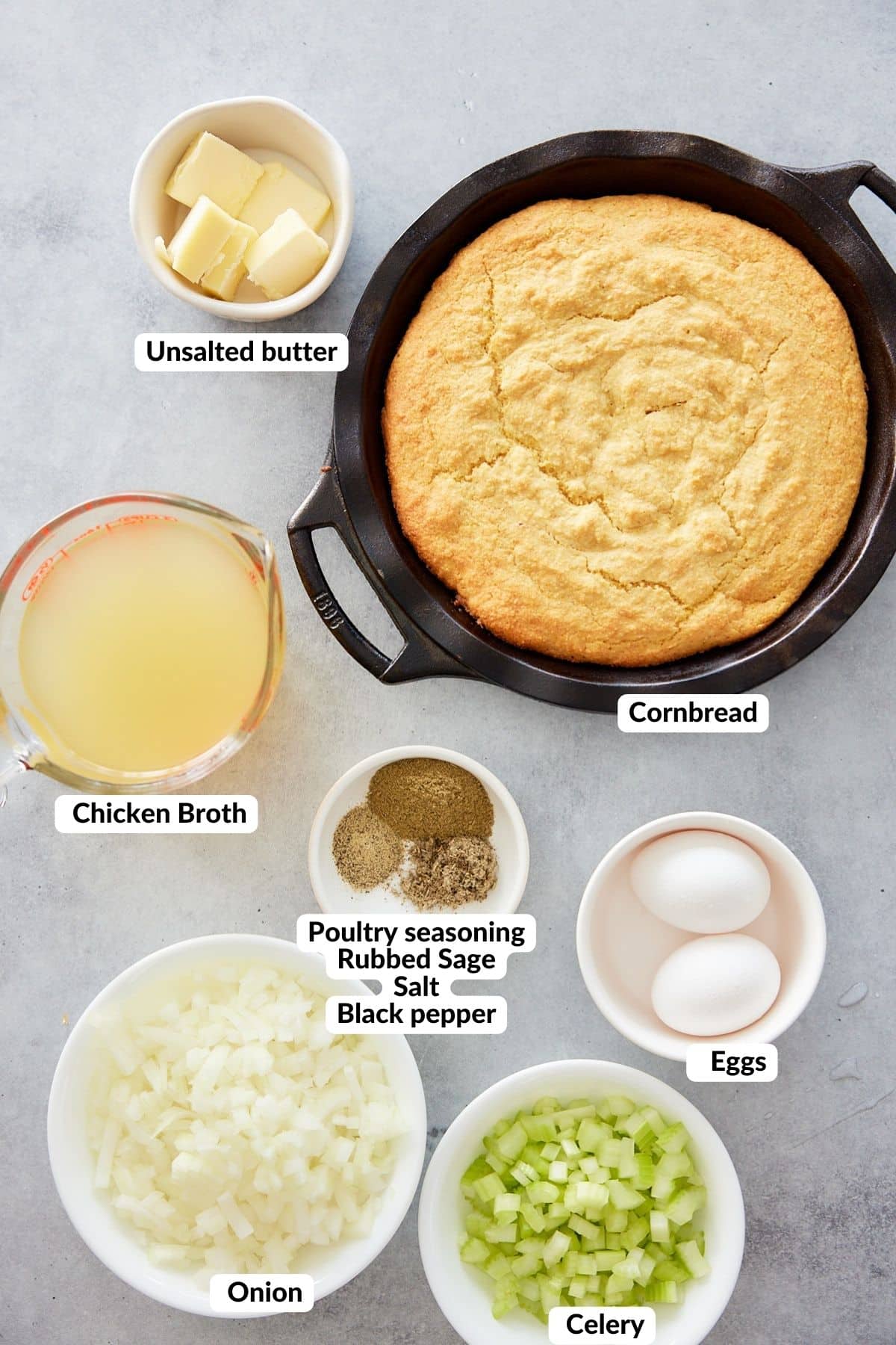 ingredients labeled for cornbread dressing
