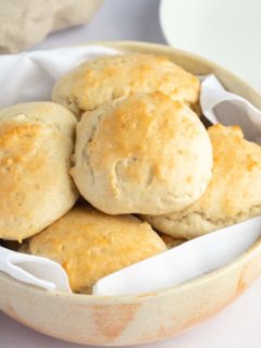 a basket of artfully arranged biscuits