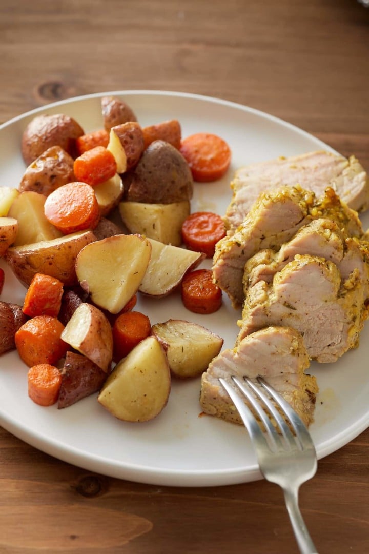Easy Sheet Pan Mustard Glazed Pork Tenderloin with Carrots and Potatoes My Forking Life