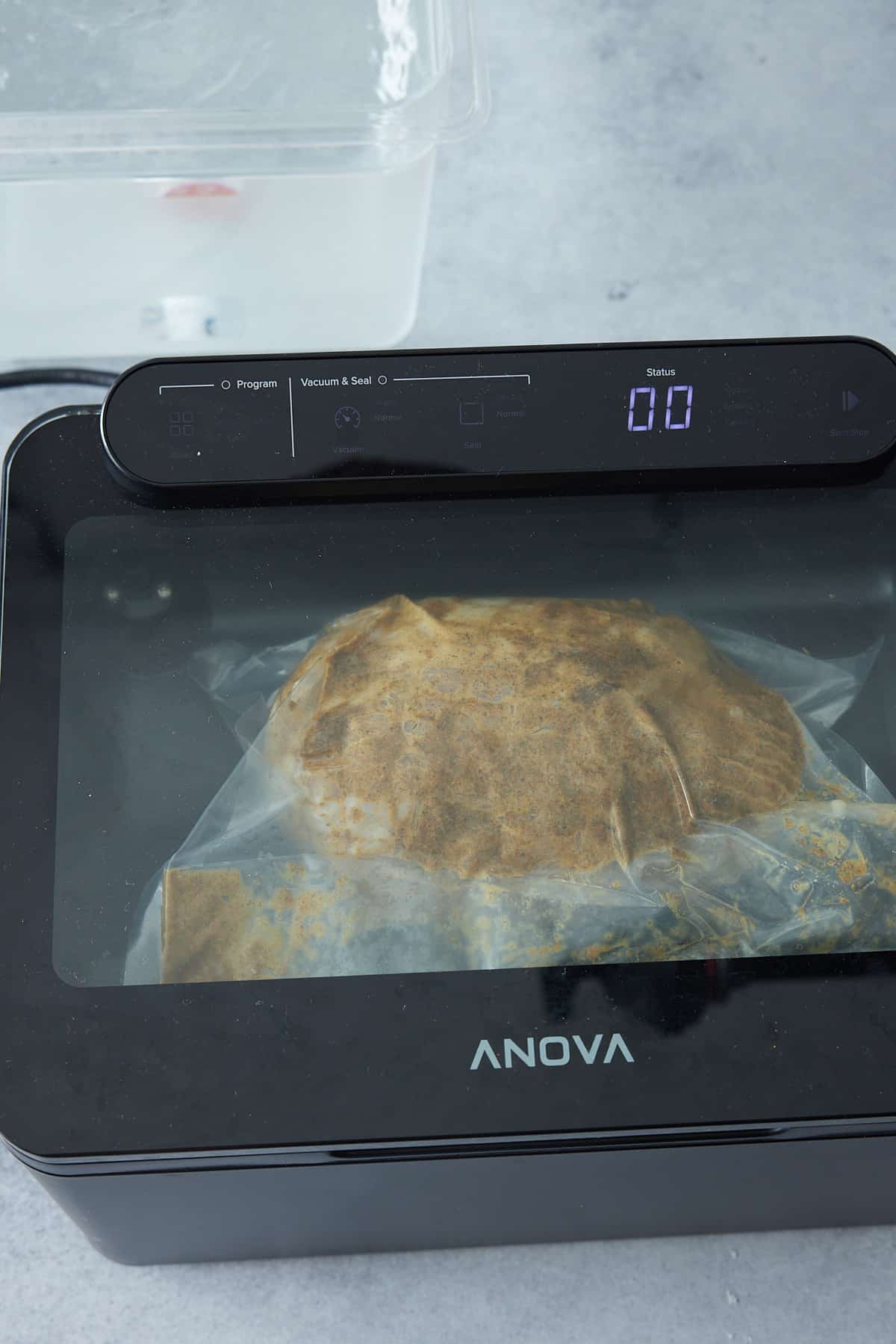 Whole turkey breast in sous vide bag having air removed