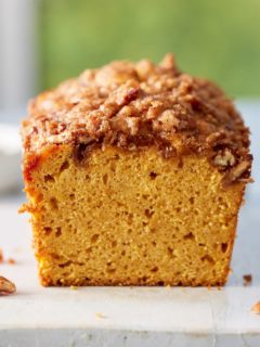 front shot of a loaf of sweet potato bread