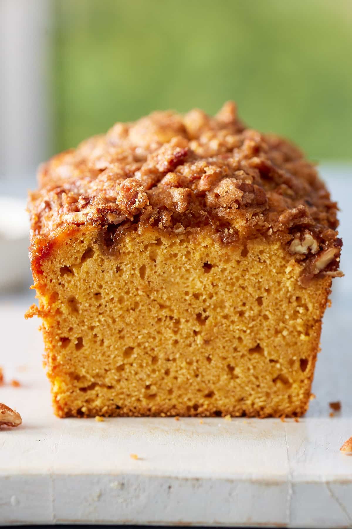 front shot of a loaf of sweet potato bread