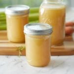 3 sealed and labeled jars of turkey broth