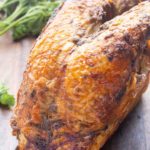 air fryer turkey breast on wooden board