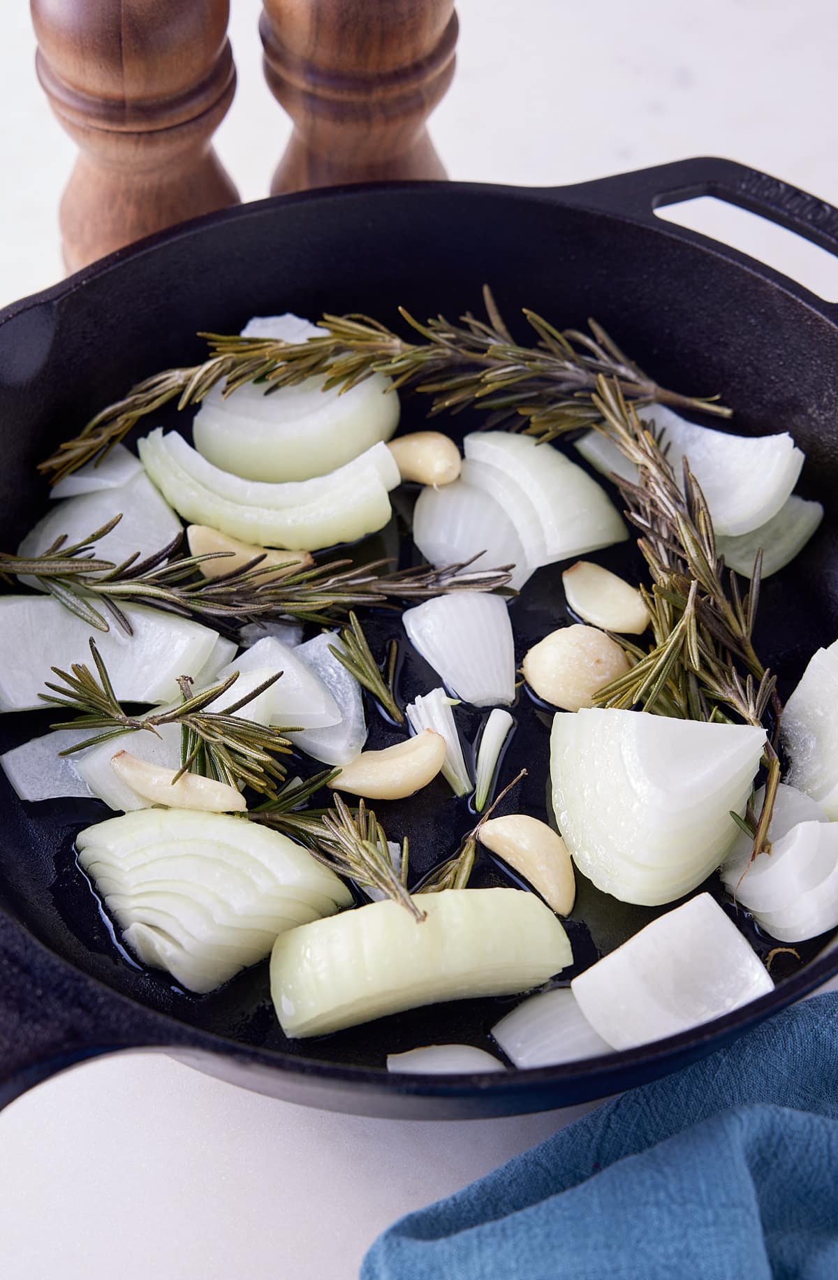 vegetables in cast iron skillet after roasting