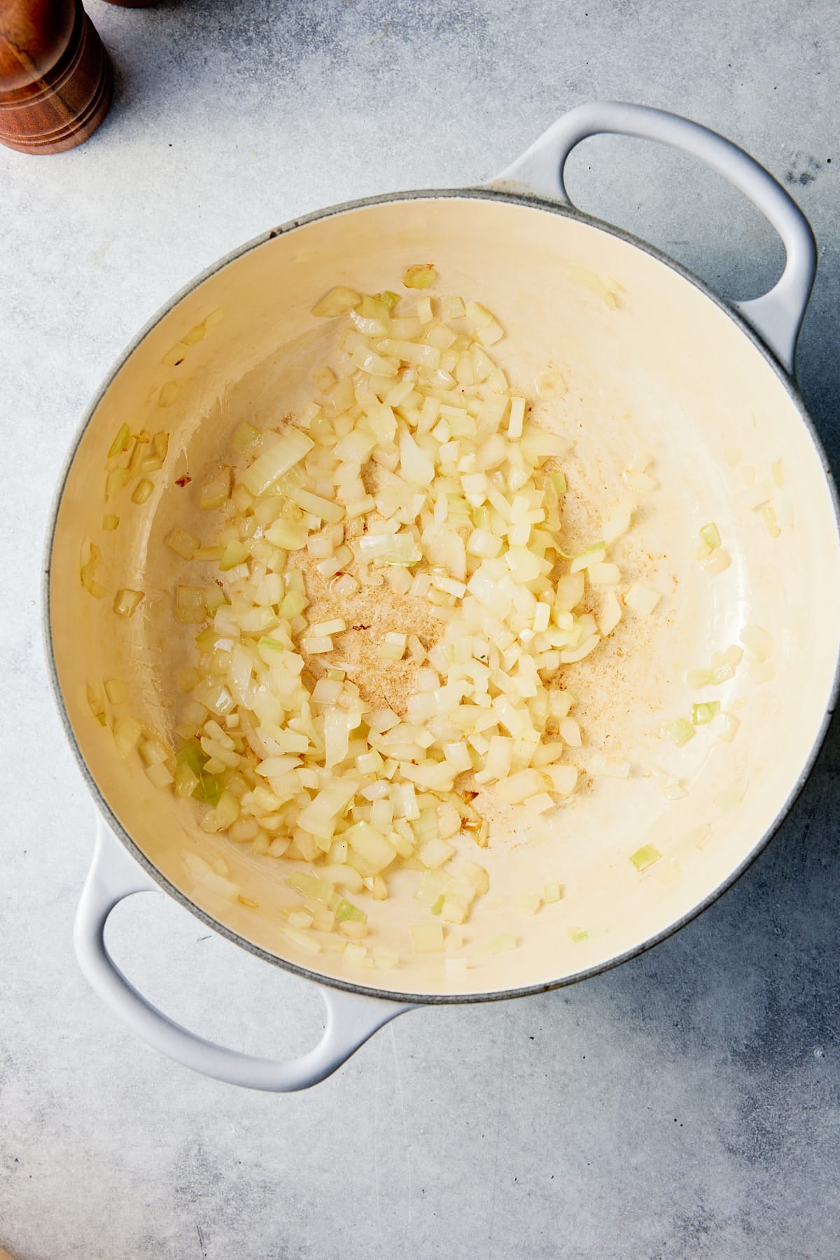 veggies sauteing in a dutch oven pot