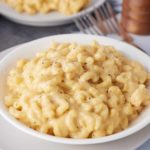 slow cooker mac and cheese served in a large bowl